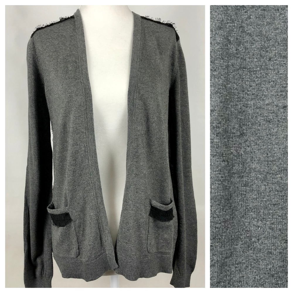 Loft open front  cardigan with black lace trim